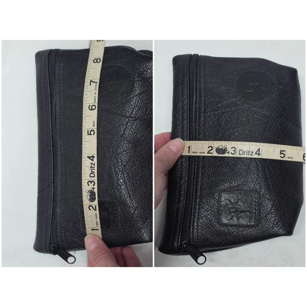 Vintage Carlos Falchi The Buffalo Black Leather Zip Pouch Travel Cosmetic Bag
